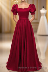 Red Puff Sleeve Semi Formal Prom Dress / Red Bridesmaid Dress / Victorian Dress